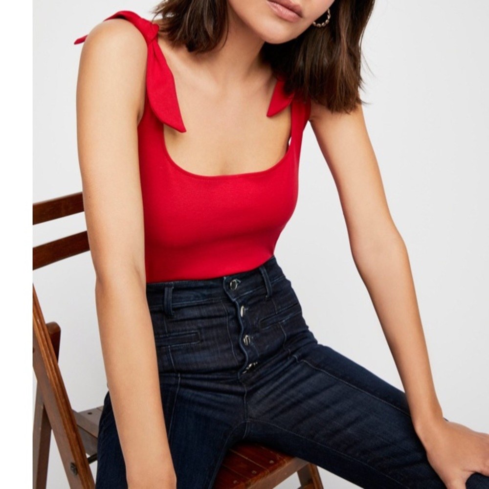 Free People- Tie Shoulder Bodysuit (Red)